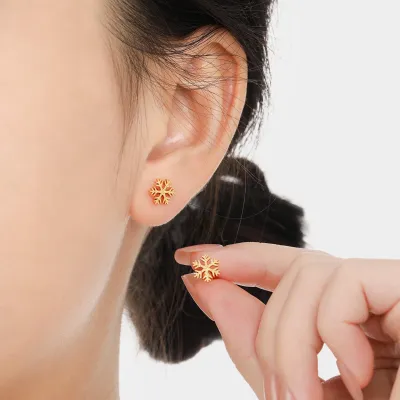 Gold Plated Tiny Snowflake Stud Earrings